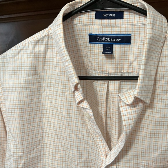 Croft & Barrow Men's Light Orange and White Checkered Shirt Size 16 1/2 - Picture 4 of 10